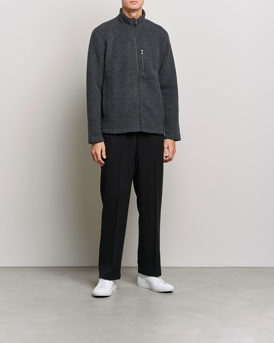Herre | Gensere | Sunspel | Eco Wool Full Zip Fleece Jacket Charcoal Melange