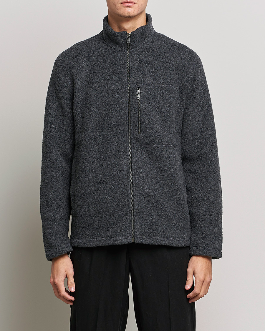 Herre | Gensere | Sunspel | Eco Wool Full Zip Fleece Jacket Charcoal Melange