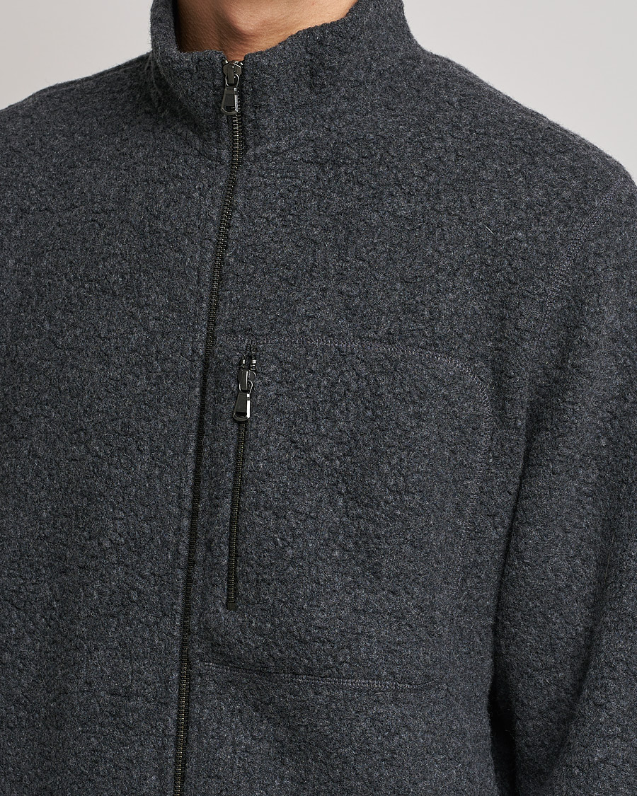 Herre | Gensere | Sunspel | Eco Wool Full Zip Fleece Jacket Charcoal Melange