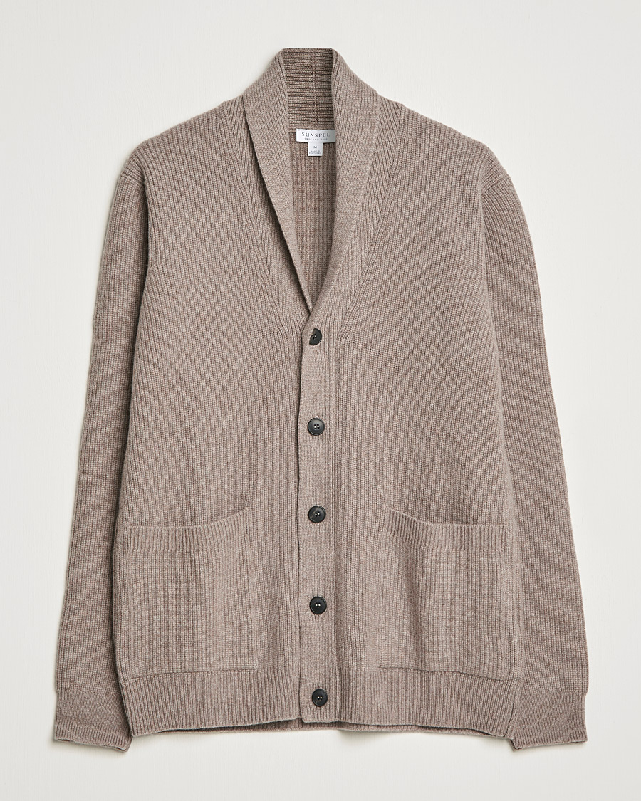 Herre | Gensere | Sunspel | Lambswool/Cashmere Shawl Cardigan  Oatmeal Melange