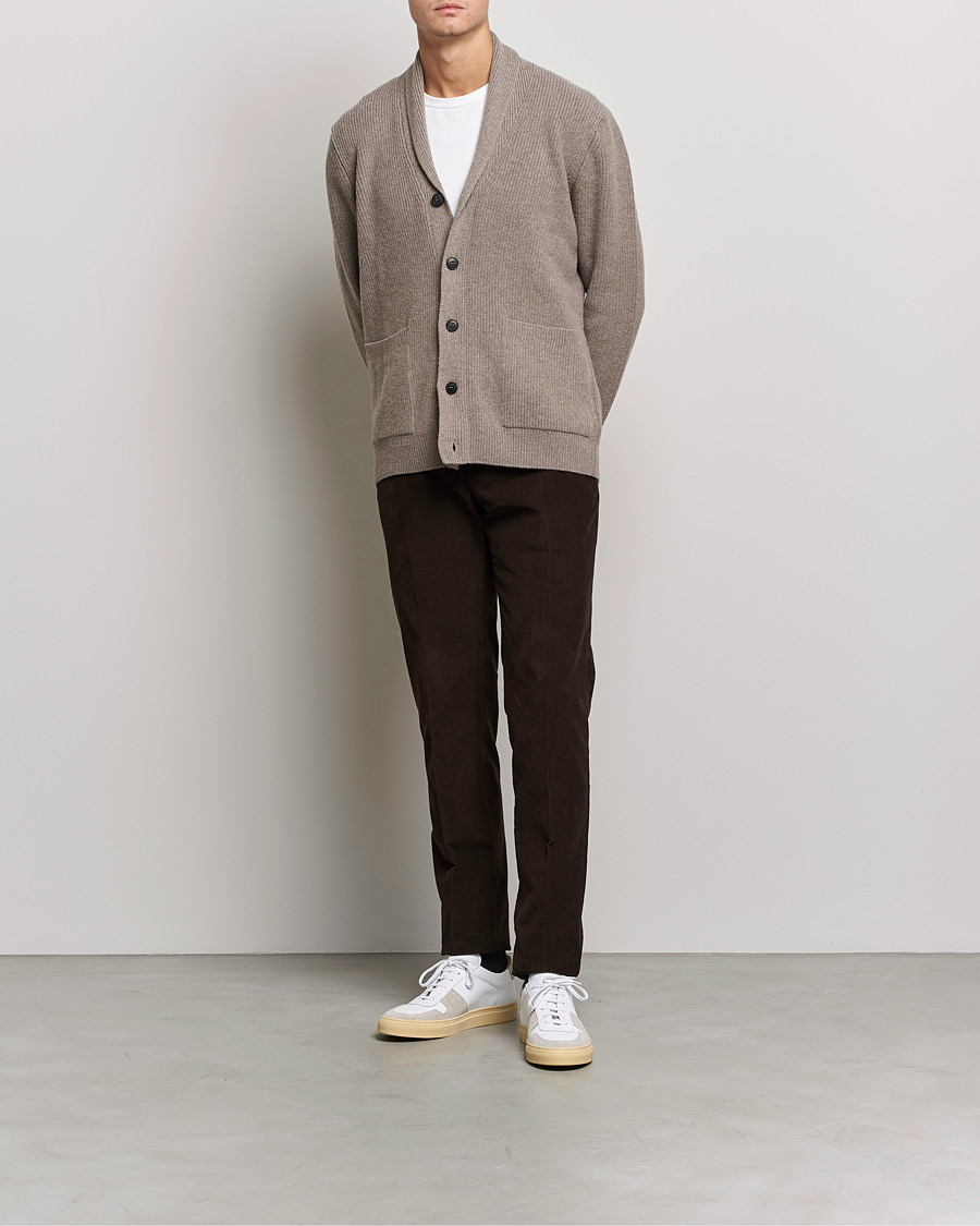 Herre | Gensere | Sunspel | Lambswool/Cashmere Shawl Cardigan  Oatmeal Melange