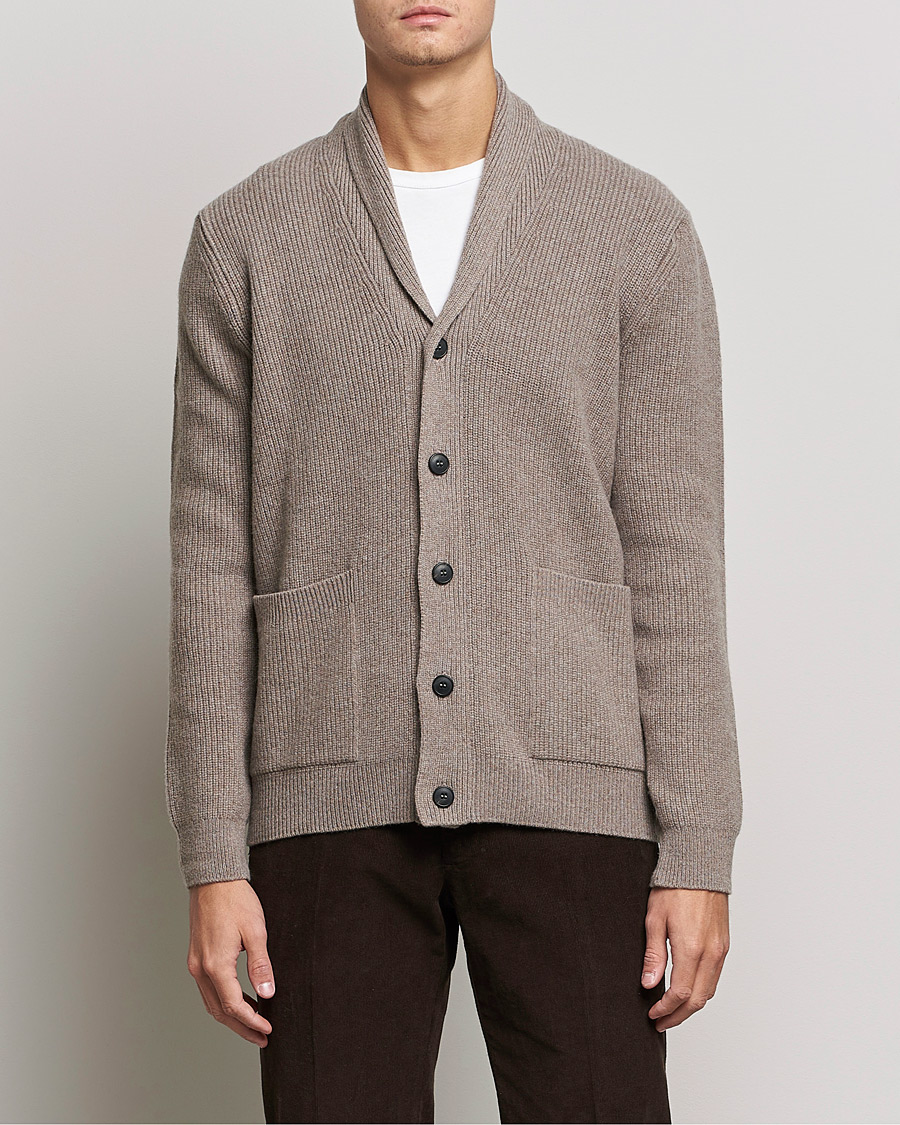 Herre | Gensere | Sunspel | Lambswool/Cashmere Shawl Cardigan  Oatmeal Melange