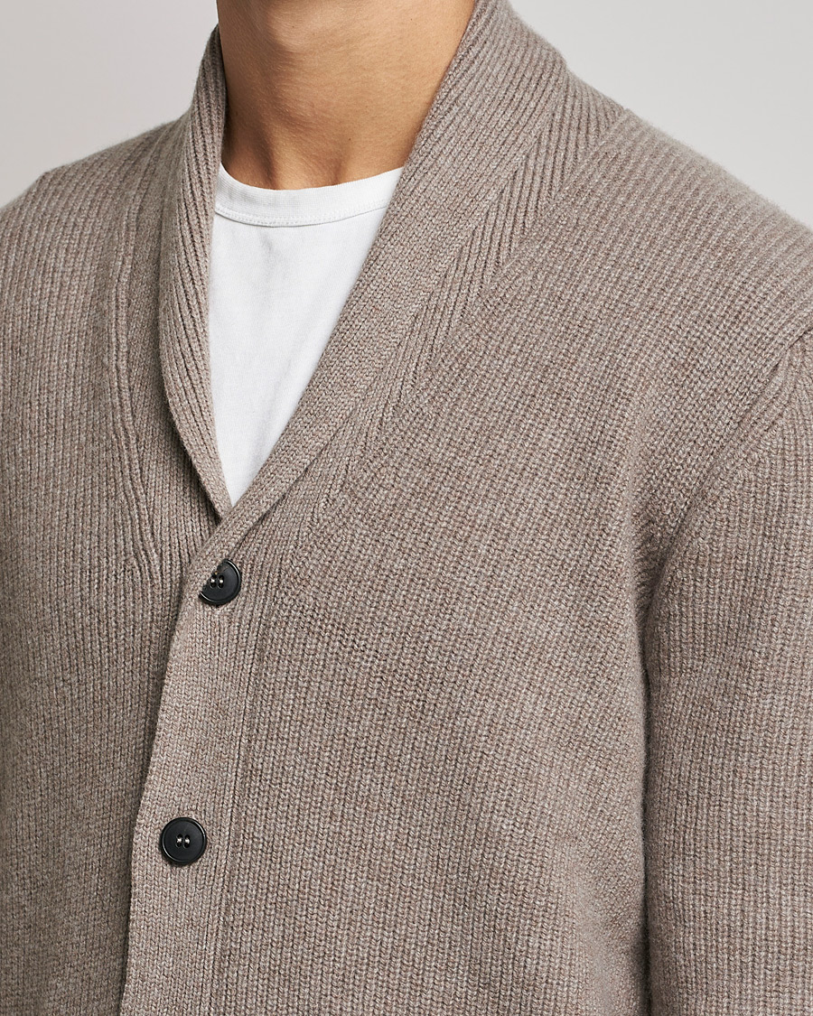 Herre | Gensere | Sunspel | Lambswool/Cashmere Shawl Cardigan  Oatmeal Melange