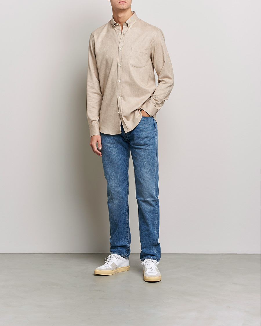 Herre |  | Sunspel | Brushed Cotton Flannel Shirt Oatmeal Melange