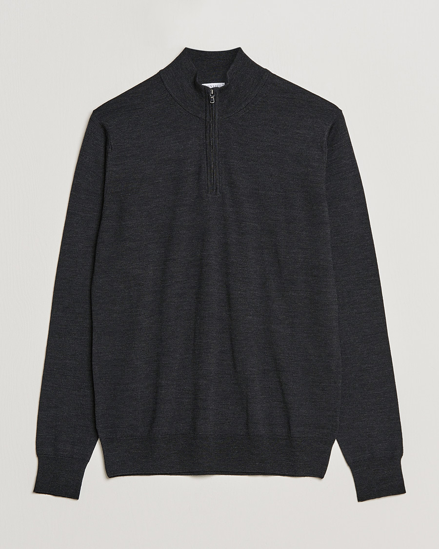 Herre | Gensere | Sunspel | Merino Half Zip Sweater Charcoal Melange