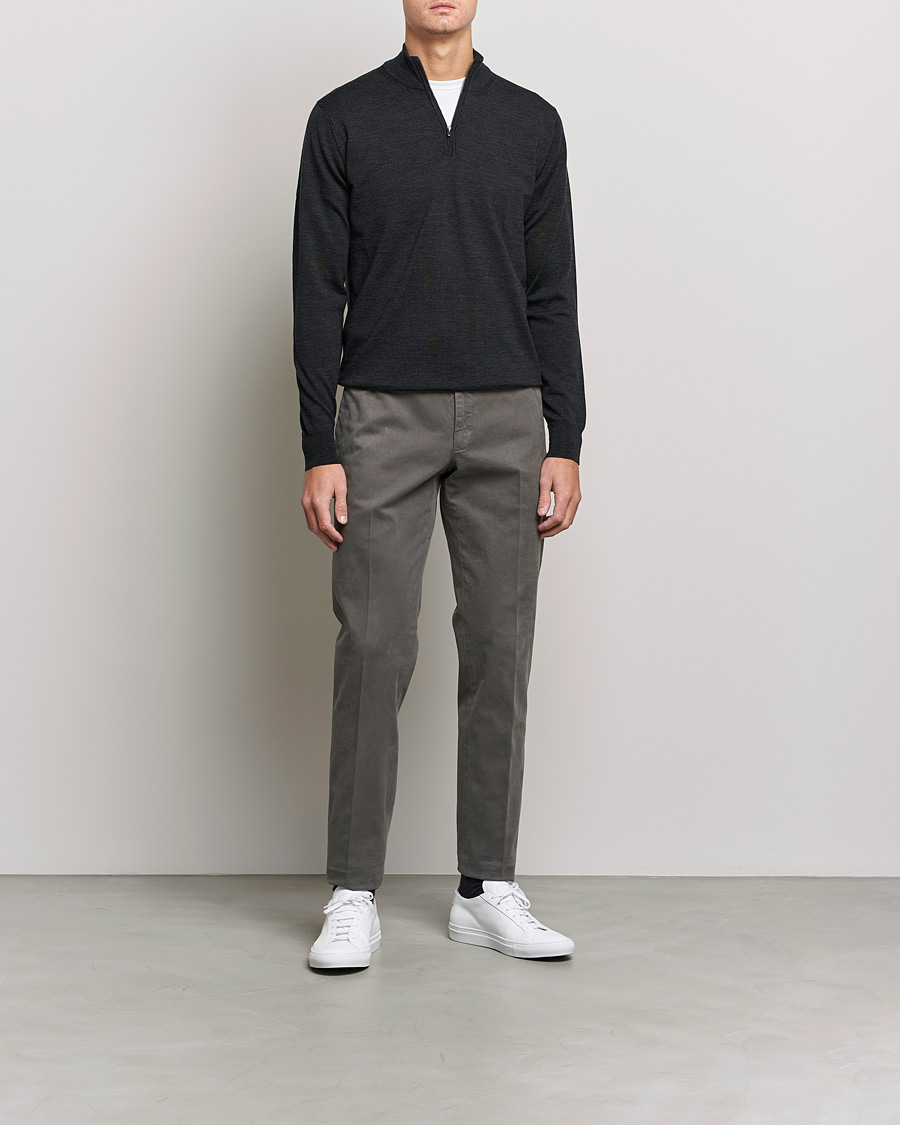 Herre | Gensere | Sunspel | Merino Half Zip Sweater Charcoal Melange