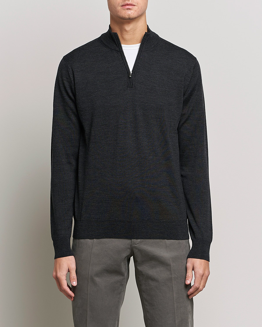 Herre |  | Sunspel | Merino Half Zip Sweater Charcoal Melange