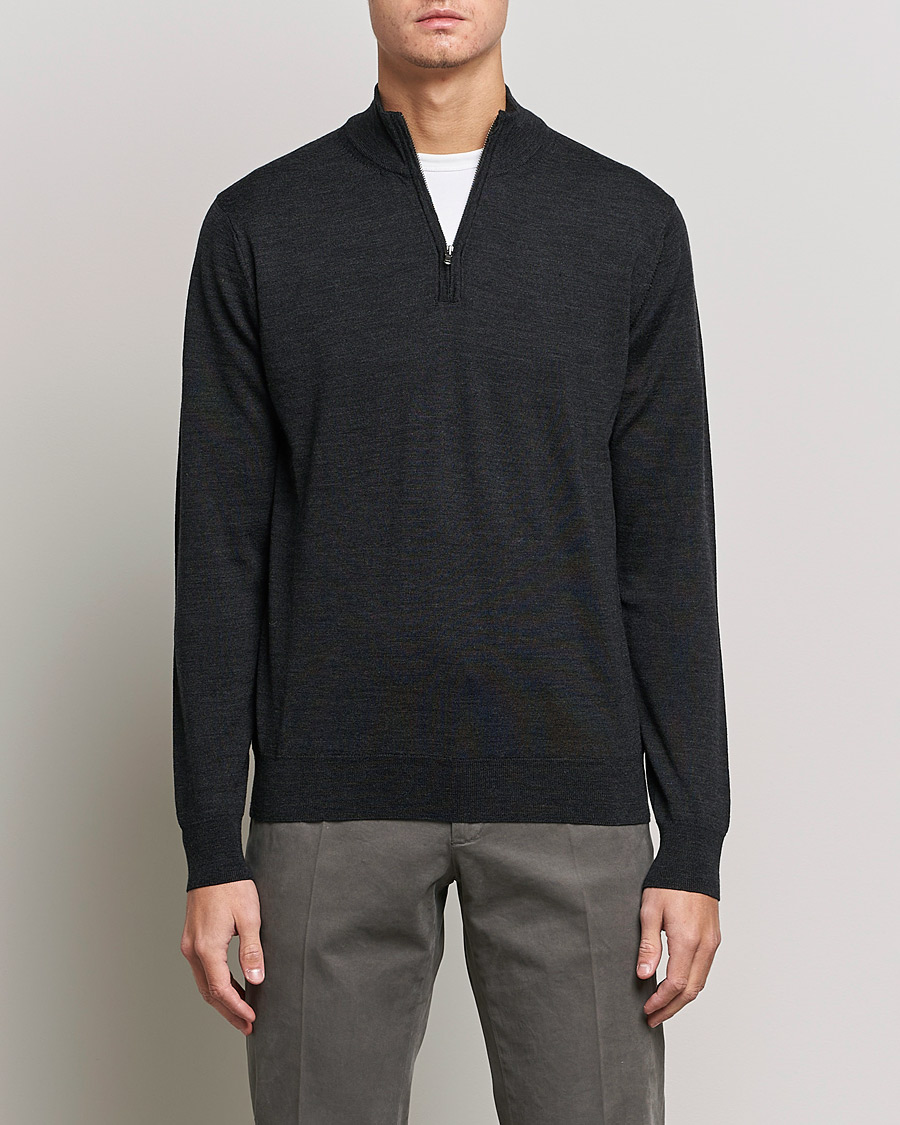Herre | Gensere | Sunspel | Merino Half Zip Sweater Charcoal Melange