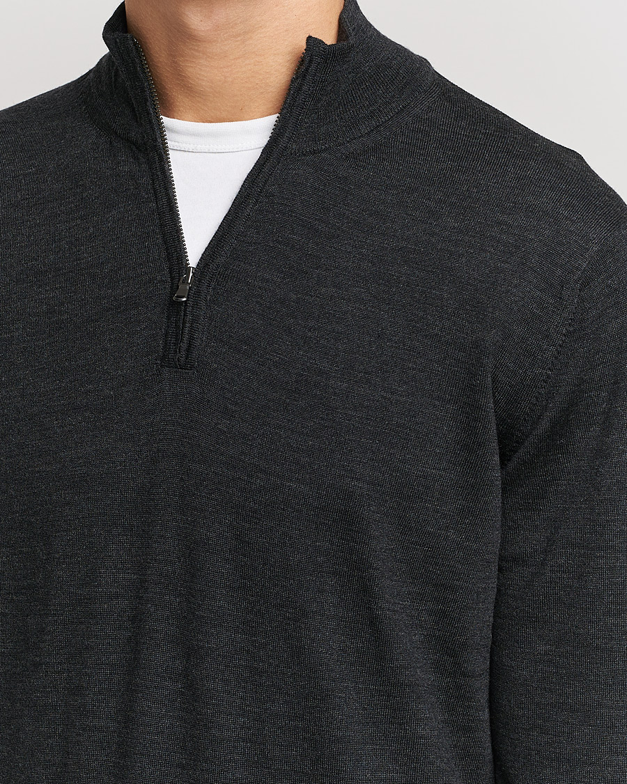 Herre | Gensere | Sunspel | Merino Half Zip Sweater Charcoal Melange