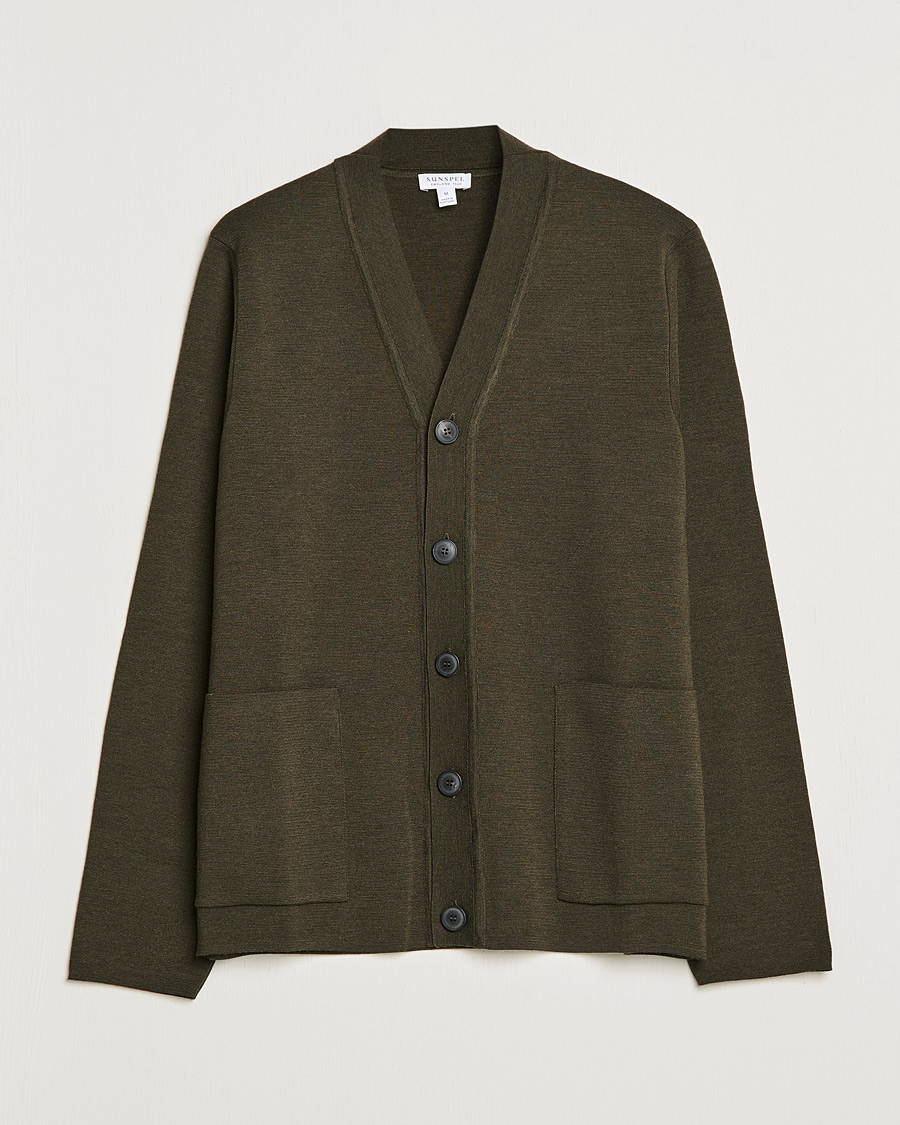 Herre | Gensere | Sunspel | Merino Milano Cardigan Dark Moss