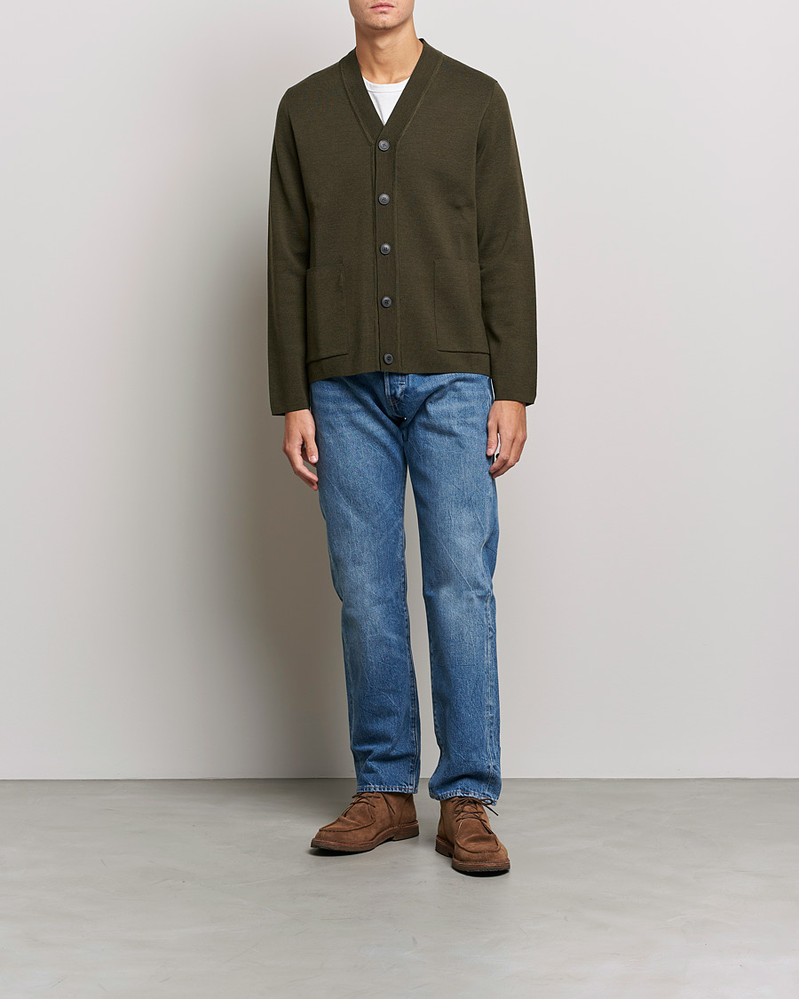 Herre | Gensere | Sunspel | Merino Milano Cardigan Dark Moss
