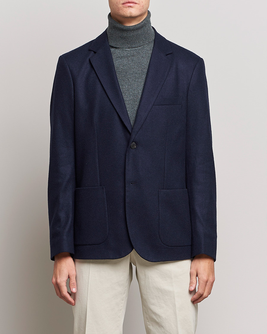 Herre |  | Sunspel | Boiled Wool Jersey Blazer Navy