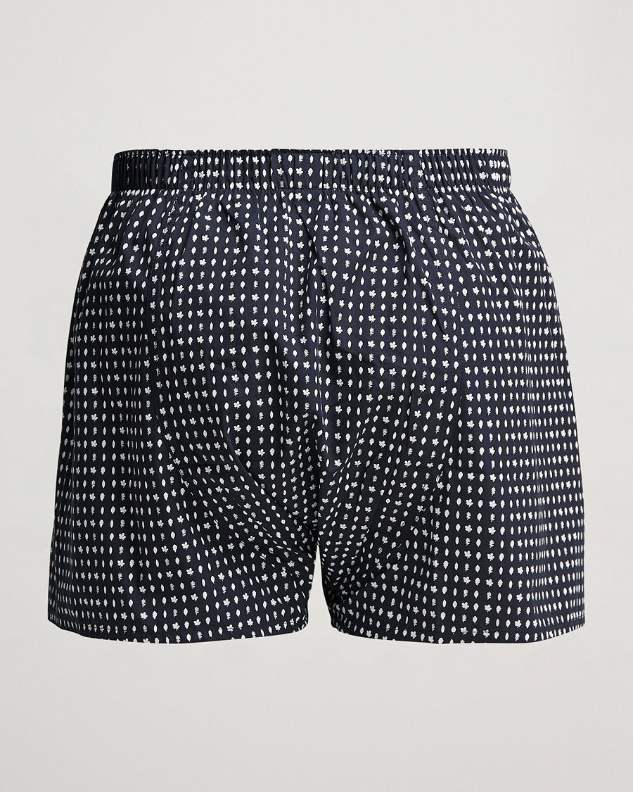 Herre |  | Sunspel | Printed Cotton Boxer Shorts Dark Navy