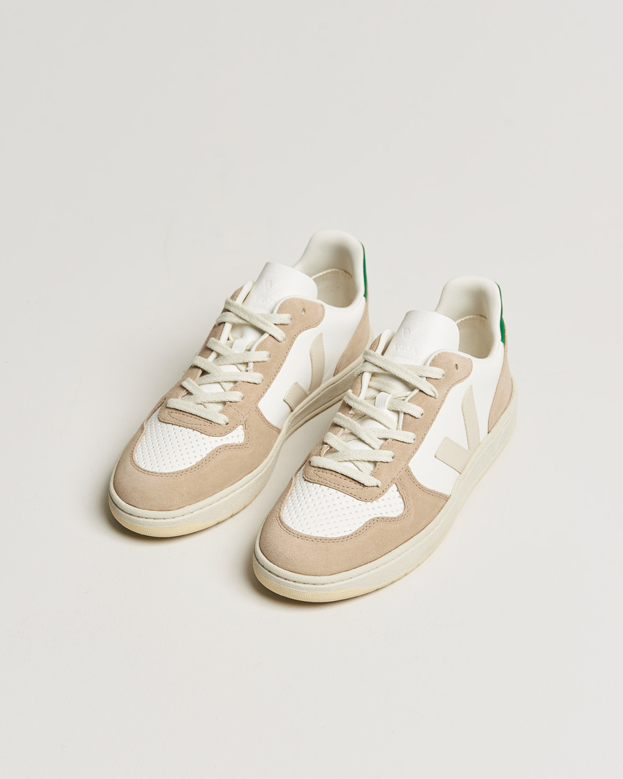 Herre | Veja V-10 Leather Sneaker Extra White Sahara Emeraude | Veja | V-10 Leather Sneaker Extra White Sahara Emeraude