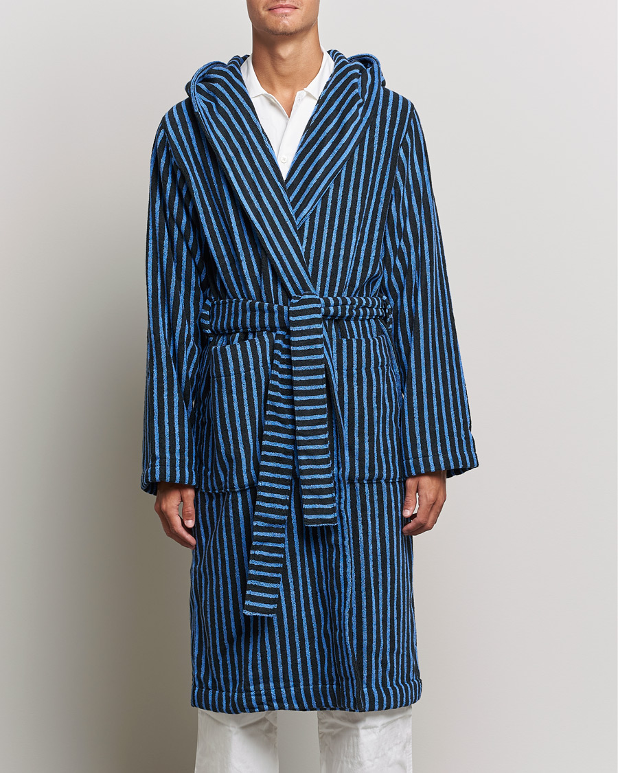 Herre | Pyjamaser og badekåper | Tekla | Organic Terry Hooded Bathrobe Black/Blue