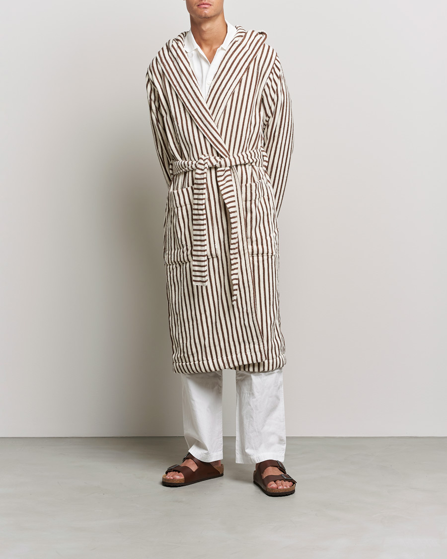 Herre | Pyjamaser og badekåper | Tekla | Organic Terry Hooded Bathrobe Kodiak Stripes