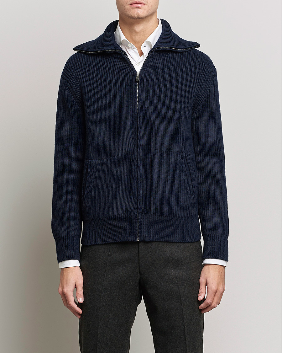 Herre | Gensere | Piacenza Cashmere | Heavy Zip Cardigan Navy