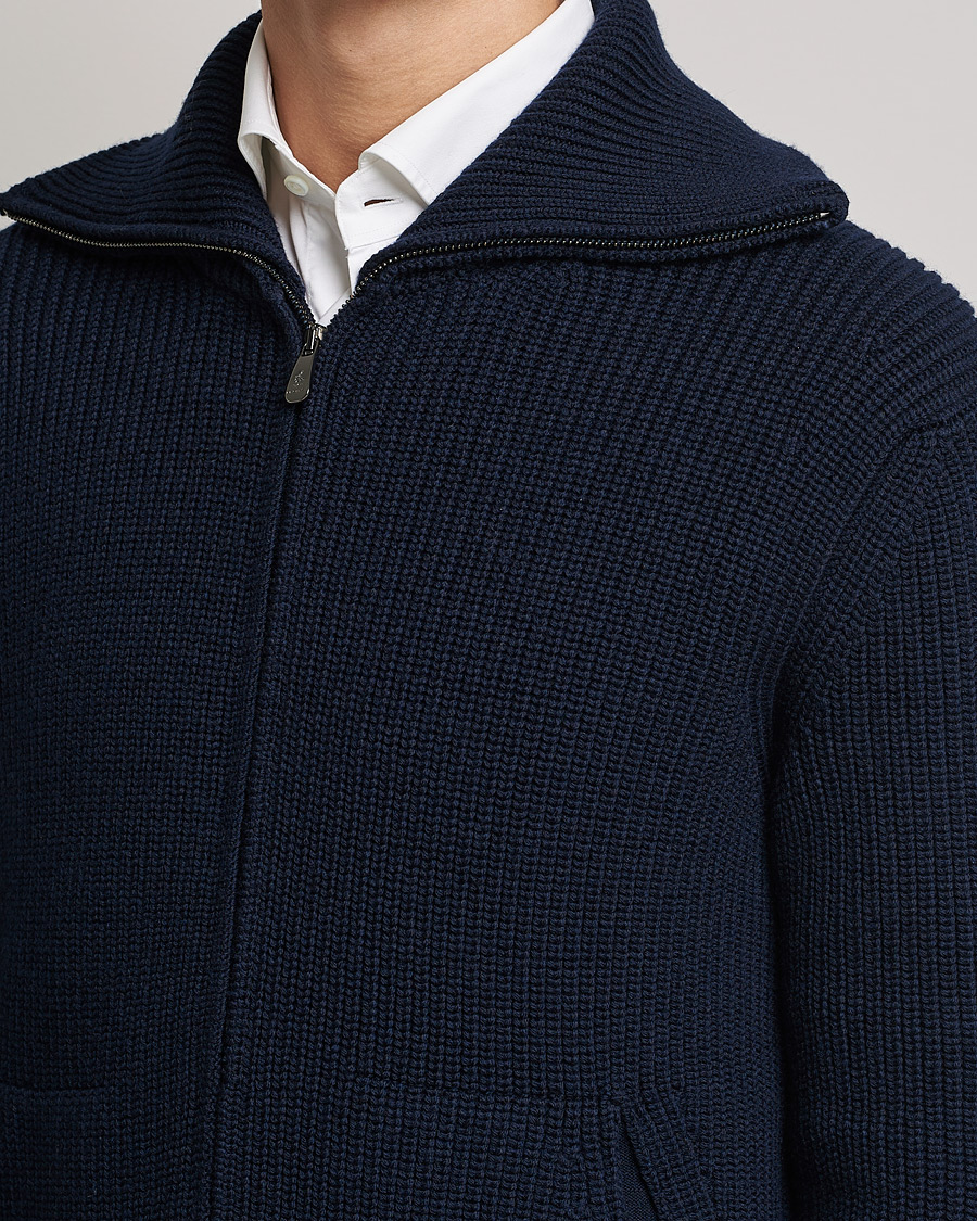 Herre | Gensere | Piacenza Cashmere | Heavy Zip Cardigan Navy