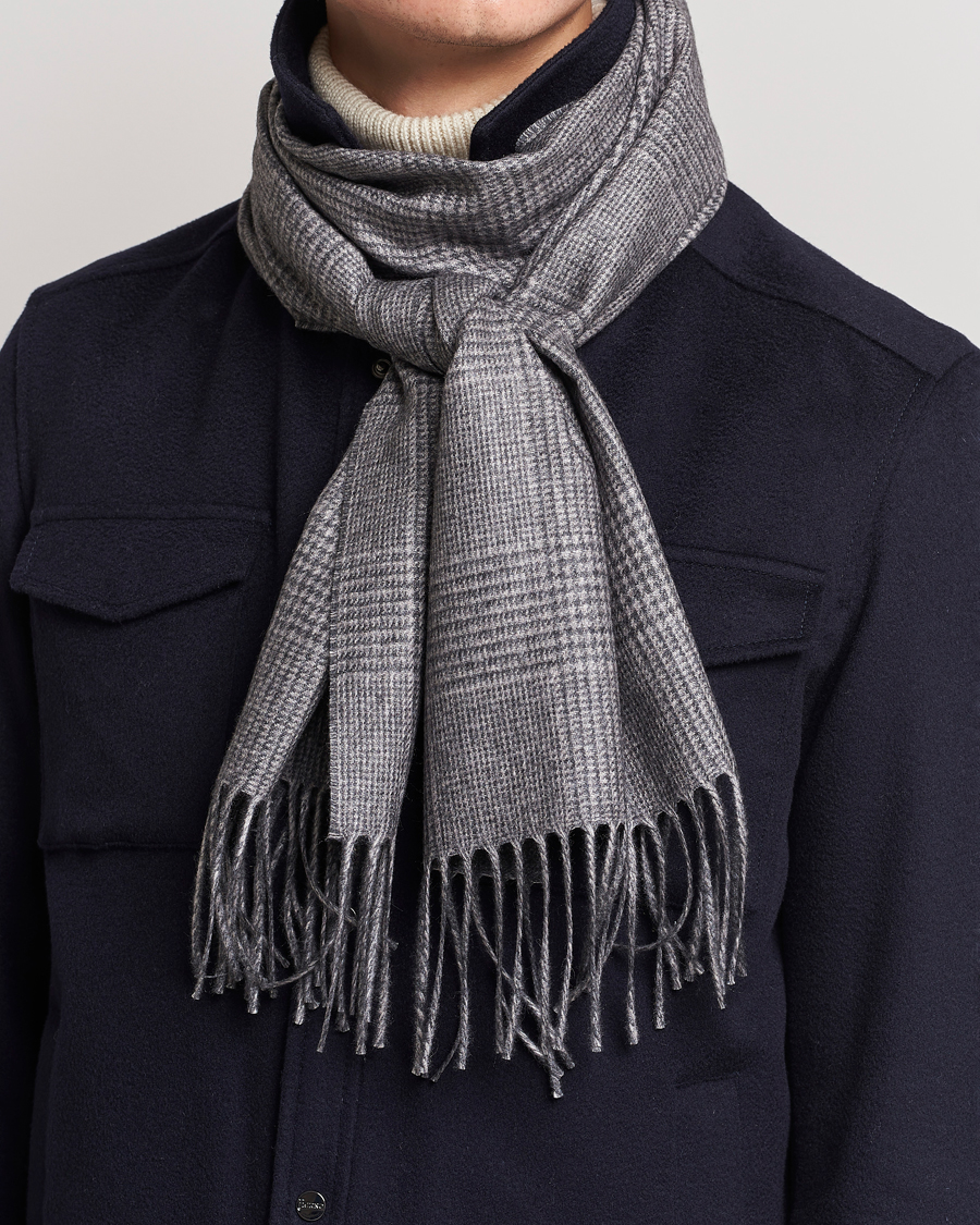 Herre |  | Piacenza Cashmere | Cashmere/Silk Glencheck Scarf Light Grey