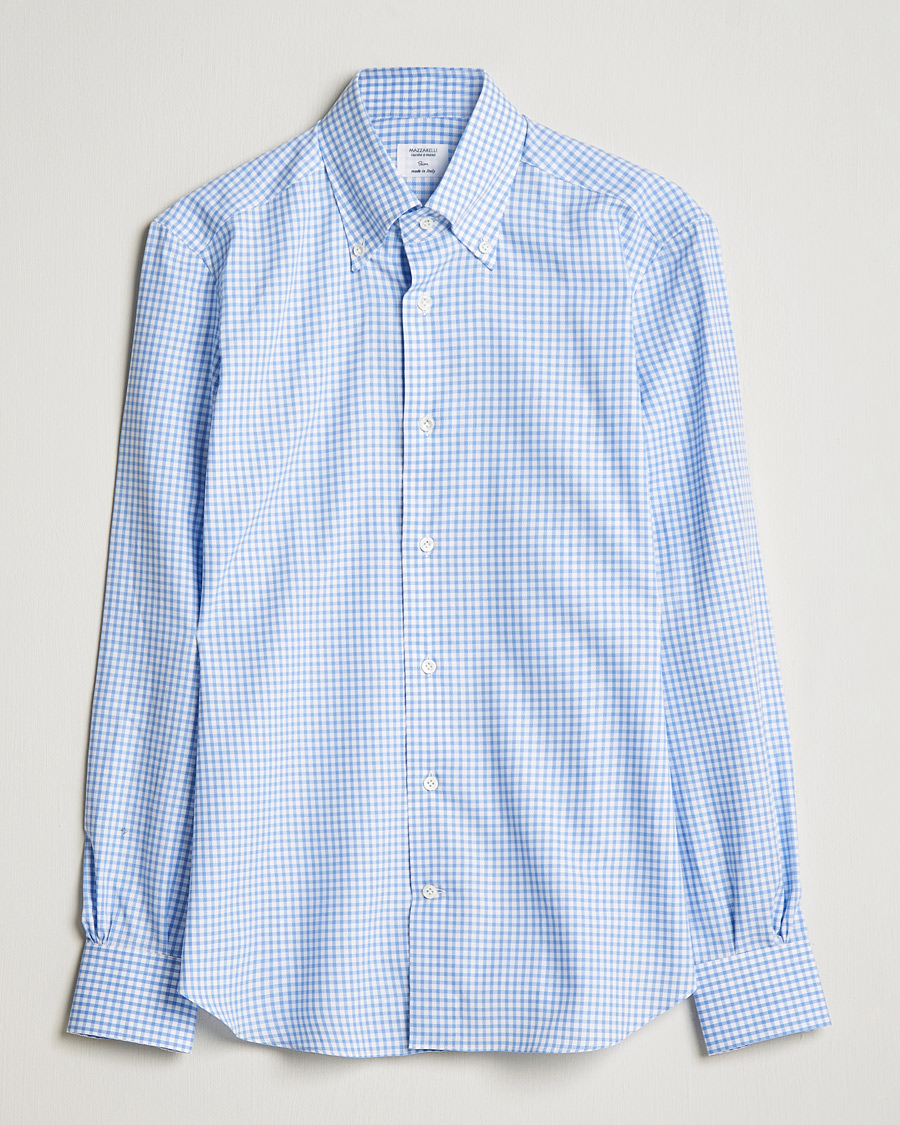 Herre |  | Mazzarelli | Soft Button Down Check Oxford Shirt Light Blue