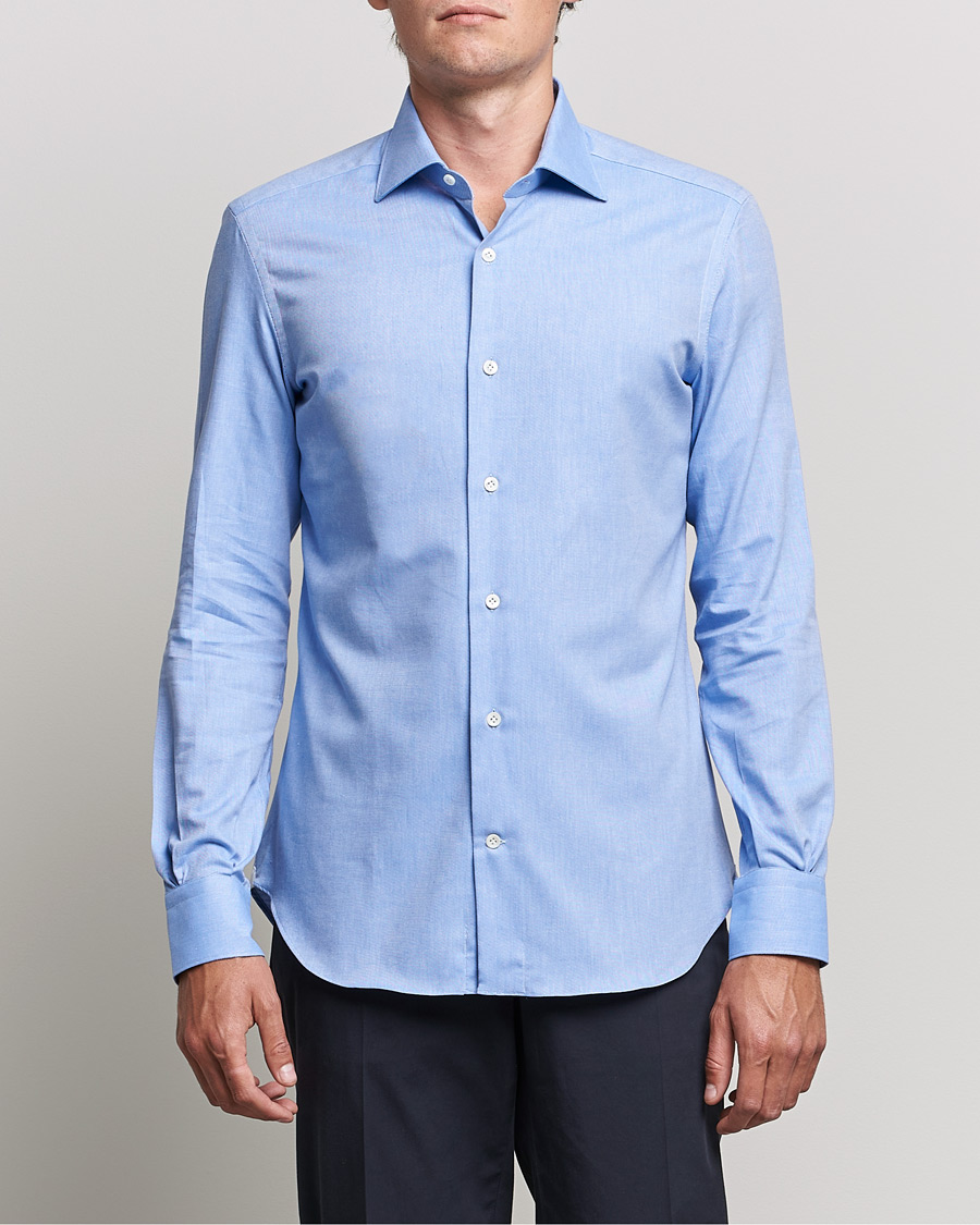 Herre | Skjorter | Mazzarelli | Soft Twill Cotton Shirt Light Blue