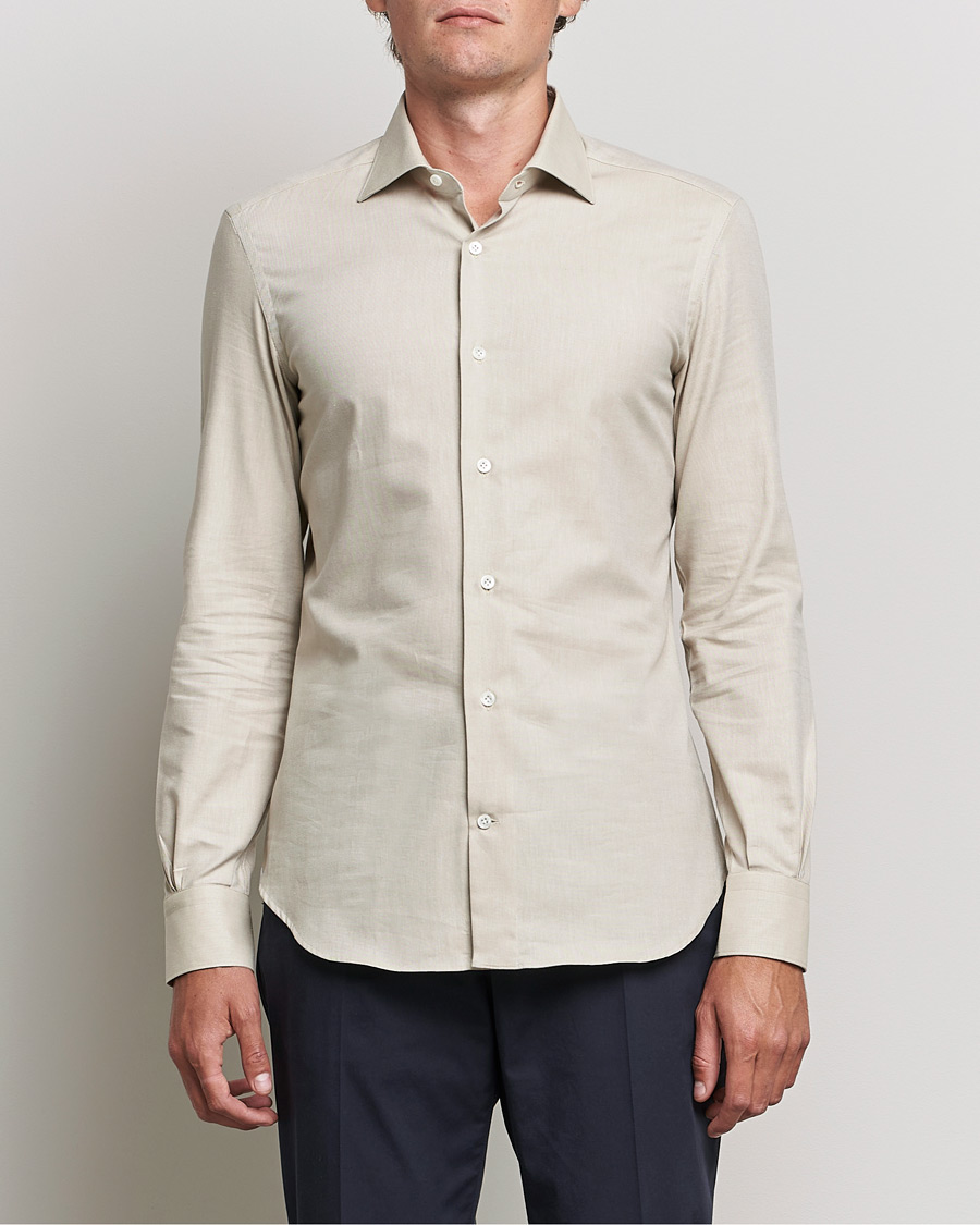 Herre | Skjorter | Mazzarelli | Soft Twill Cotton Shirt Beige