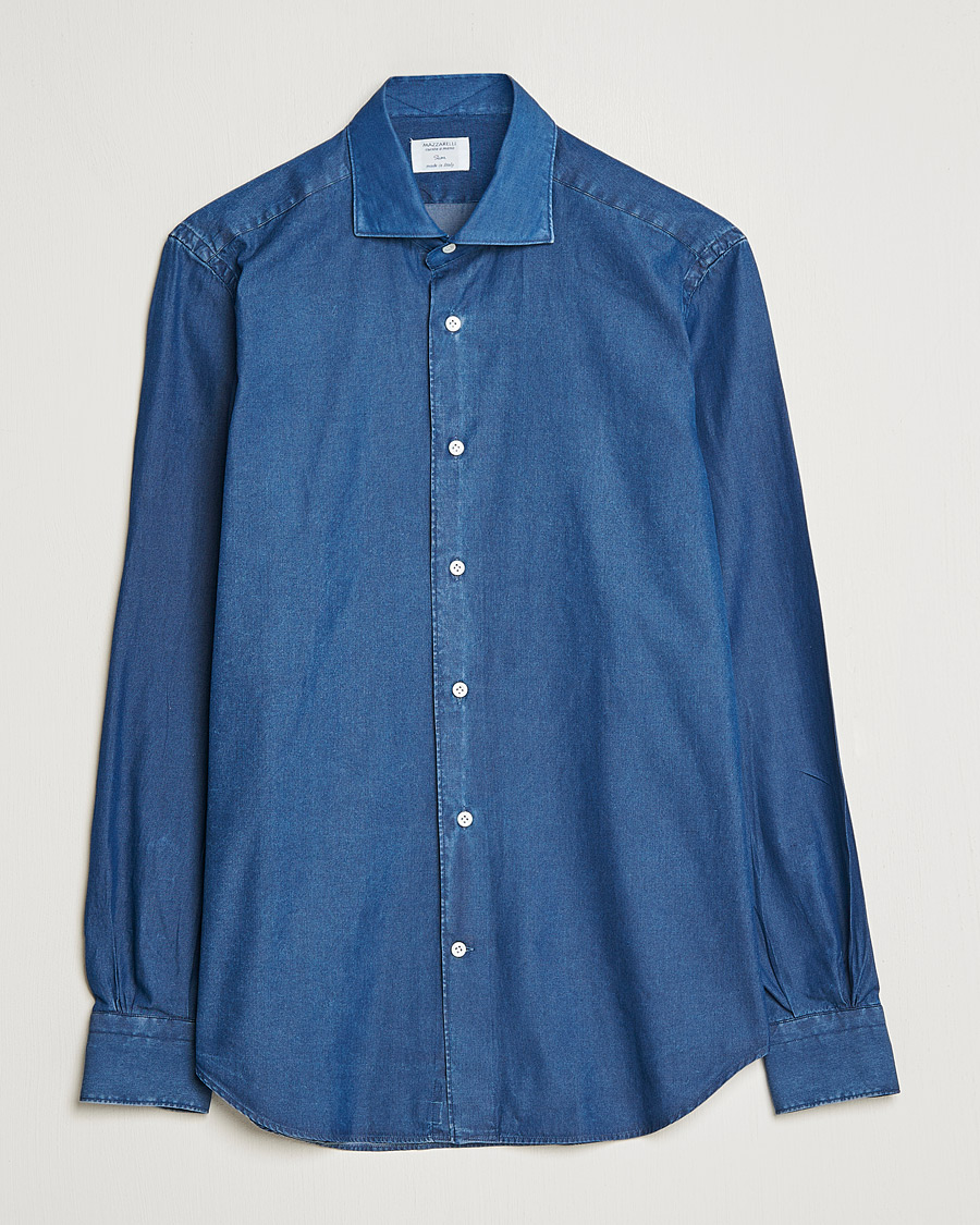 Herre | Skjorter | Mazzarelli | Soft Denim Shirt Dark Indigo