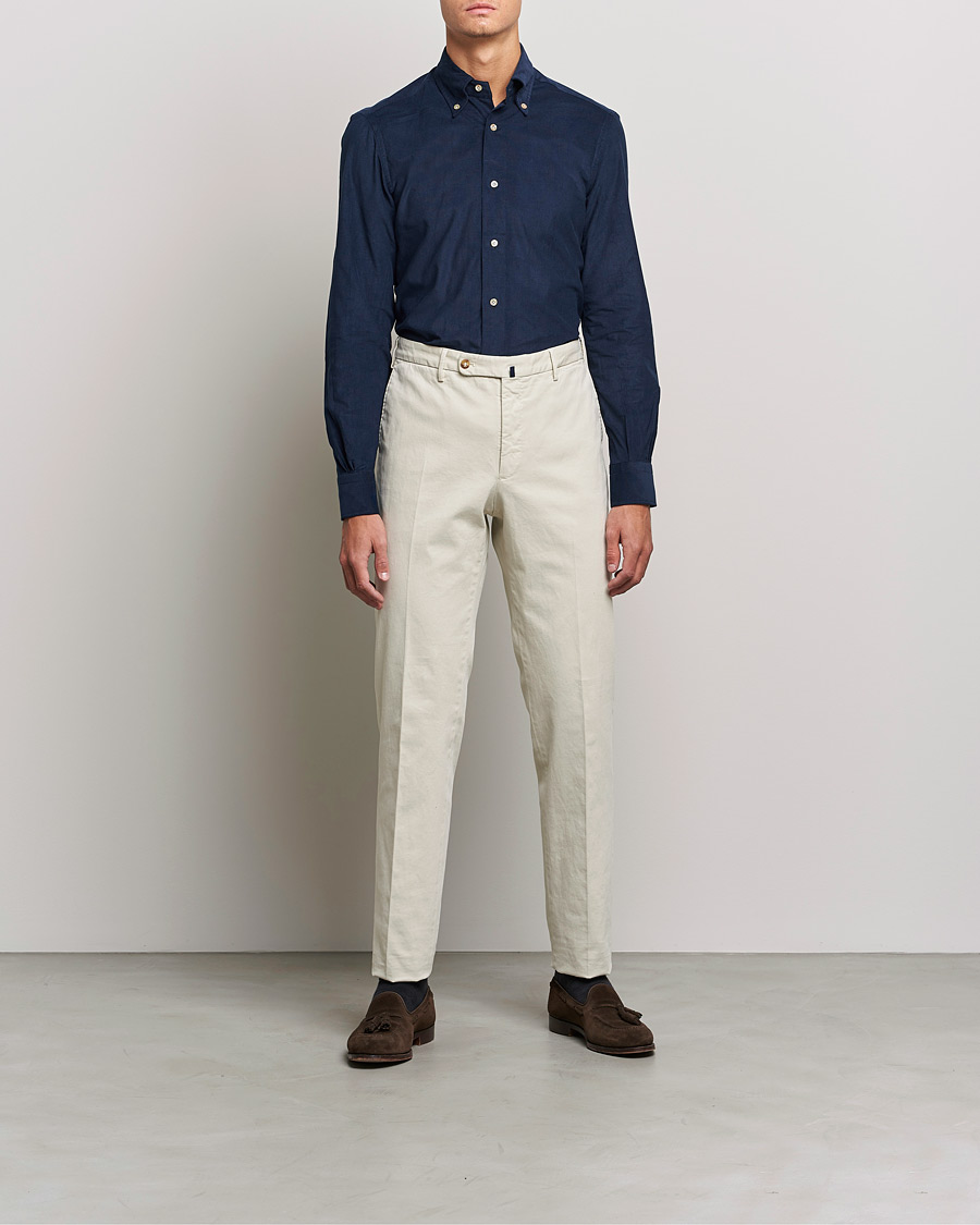 Herre | Cordfløyelskjorter | Mazzarelli | Soft Corduroy Button Down Shirt Navy
