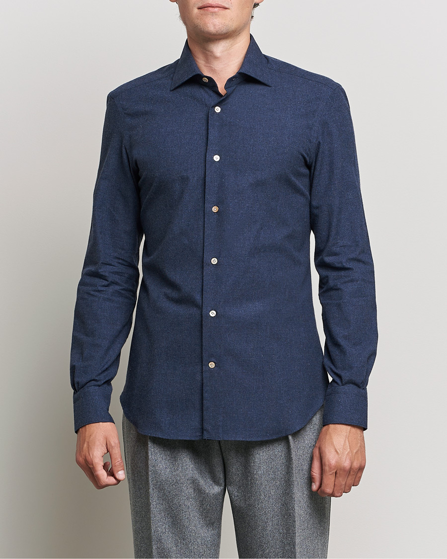 Herre | Flanellskjorter | Mazzarelli | Soft Flannel Shirt Navy