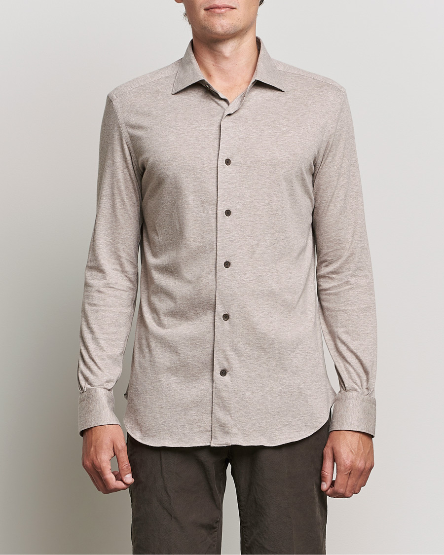 Herre | Skjorter | Mazzarelli | Soft Cashmere Jersey Shirt Beige