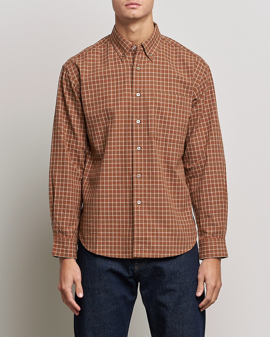Herre |  | Snow Peak | Warm Cotton Button Down Shirt Brown Check