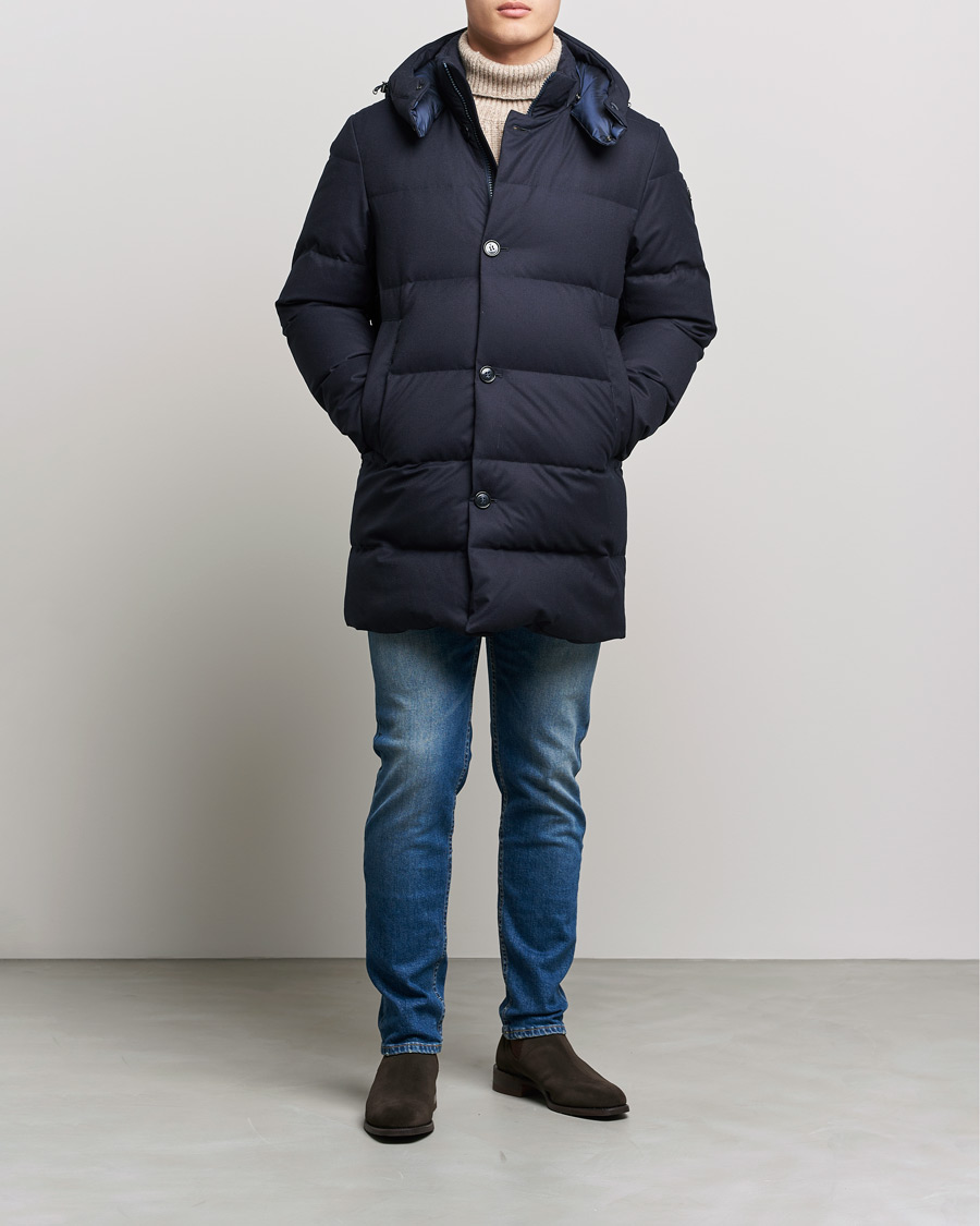 Herre | Jakker | Woolrich | Luxe Long Parka Melton Blue