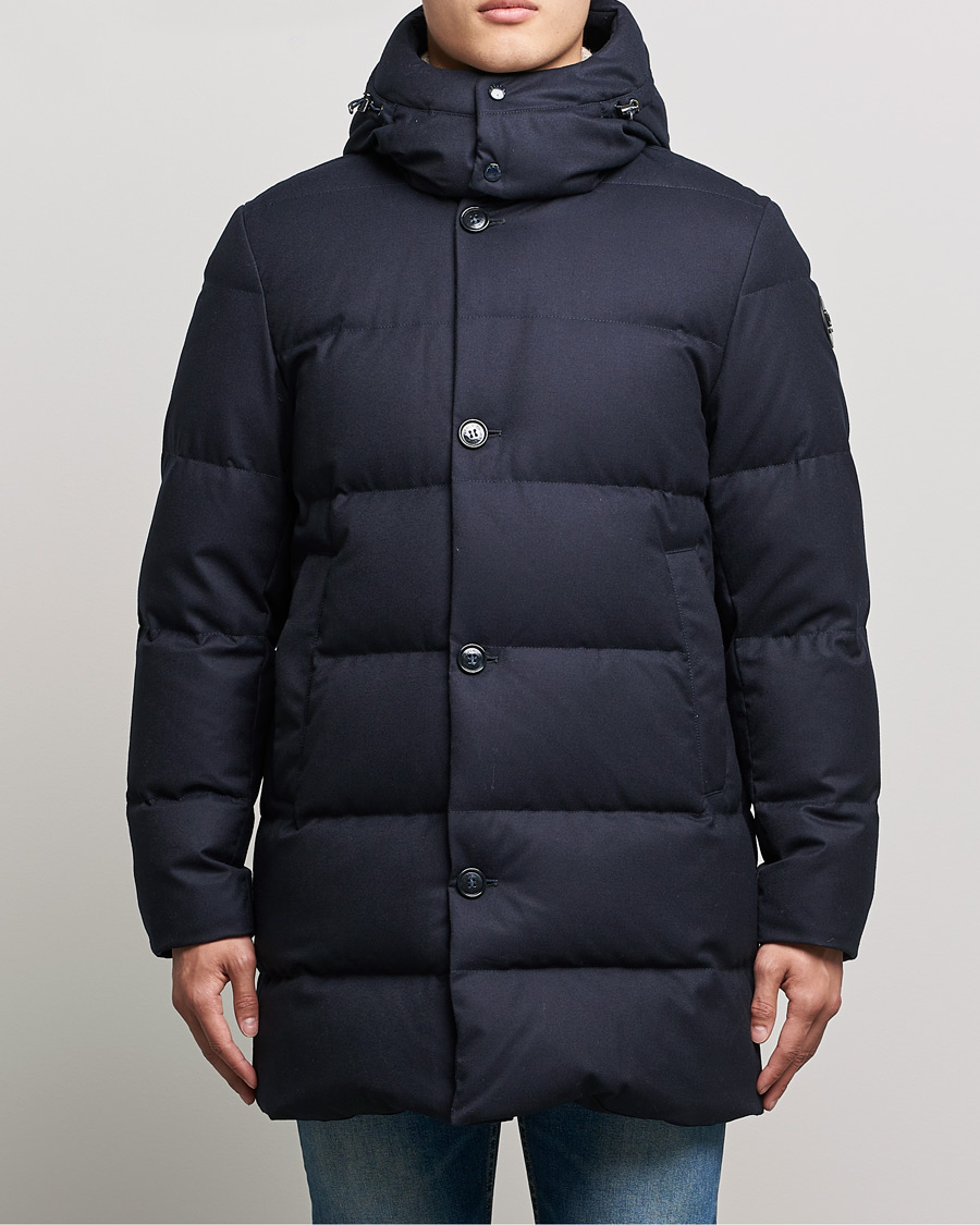 Herre | Jakker | Woolrich | Luxe Long Parka Melton Blue