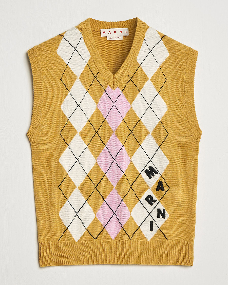 Herre | Gensere | Marni | Shetland Argyle Knit Vest White/Yellow