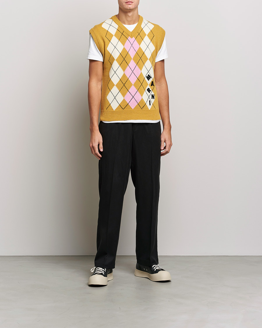 Herre | Gensere | Marni | Shetland Argyle Knit Vest White/Yellow