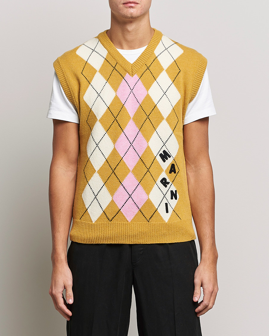 Herre | Gensere | Marni | Shetland Argyle Knit Vest White/Yellow