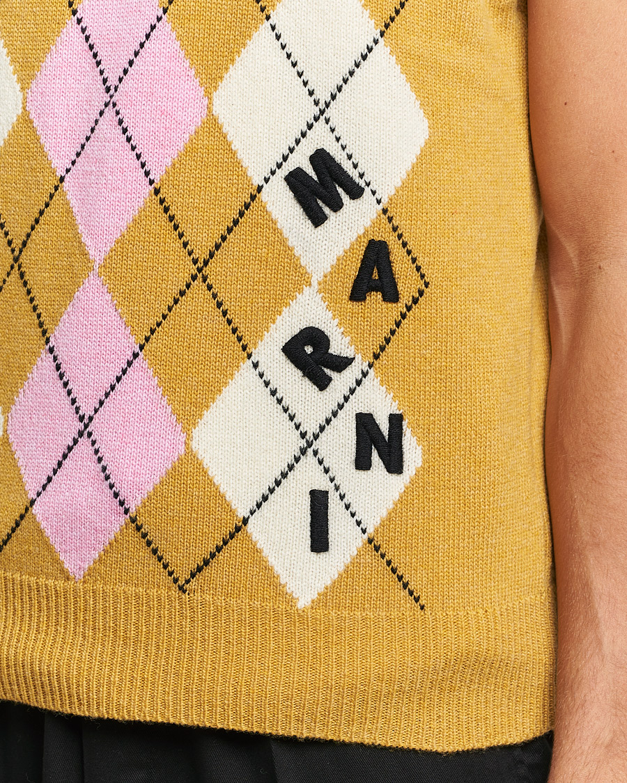 Herre | Gensere | Marni | Shetland Argyle Knit Vest White/Yellow