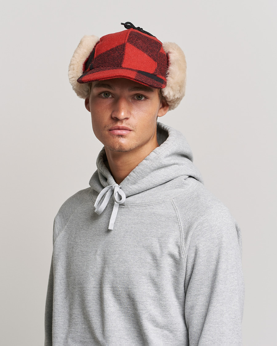 Herre | Filson Double Mackinaw Wool Cap Red Black Plaid | Filson | Double Mackinaw Wool Cap Red Black Plaid