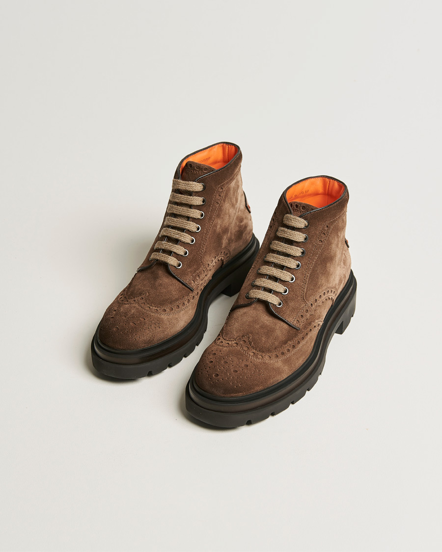 Herre | Santoni Brogue Winter Boot Dark Brown Suede | Santoni | Brogue Winter Boot Dark Brown Suede