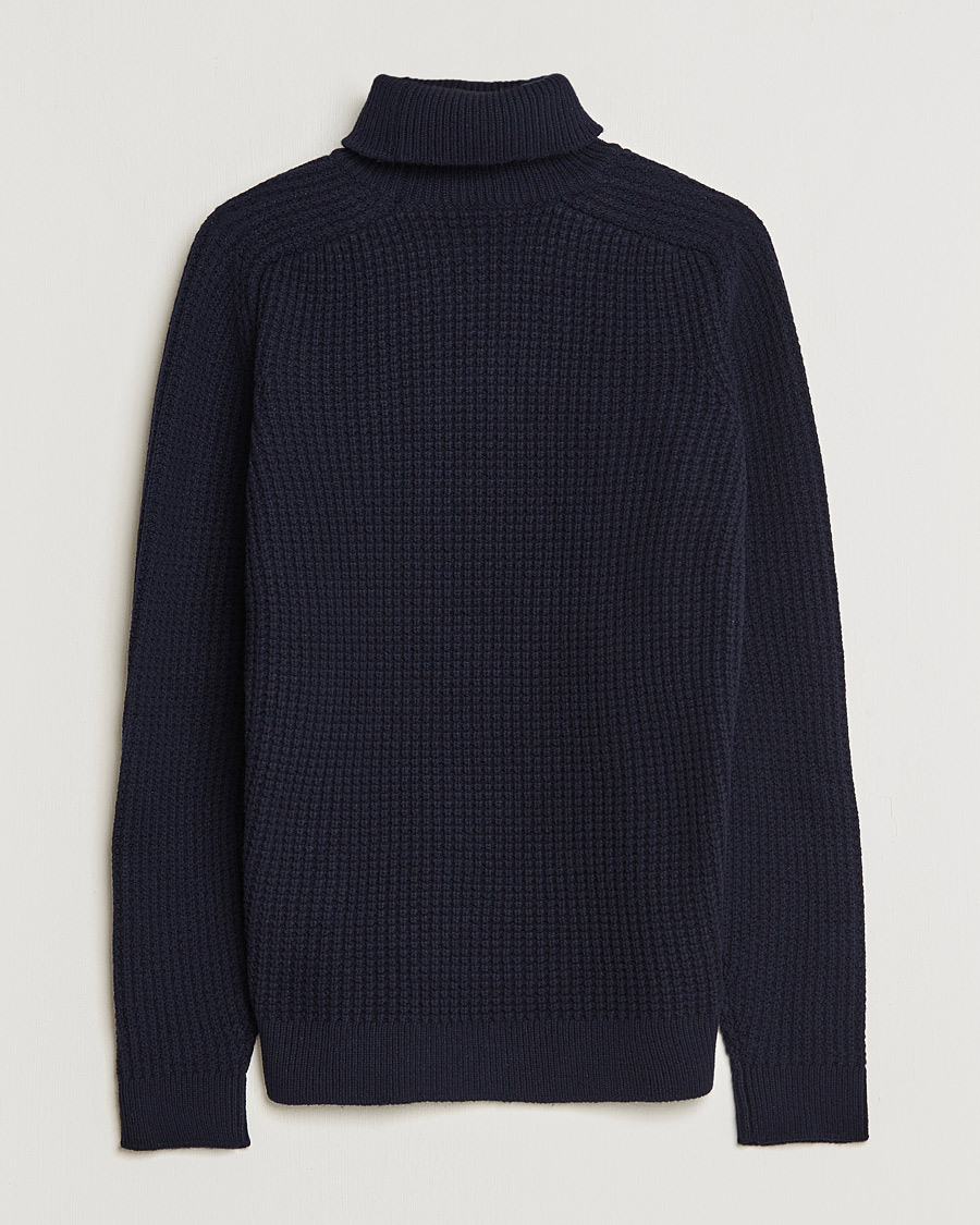 Herre | Gensere | Baracuta | Wool Waffle Knit Turtleneck Dark Navy