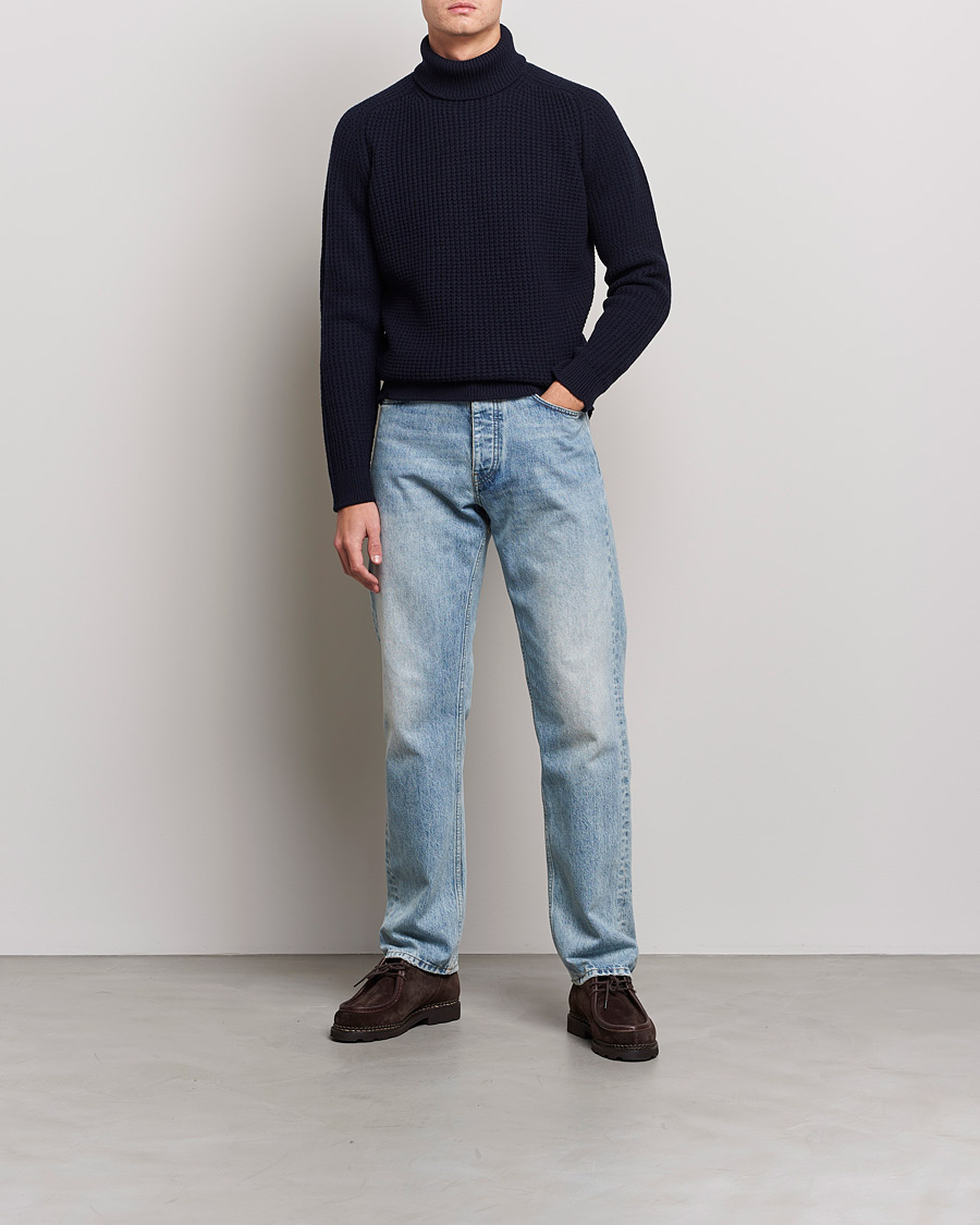 Herre | Gensere | Baracuta | Wool Waffle Knit Turtleneck Dark Navy