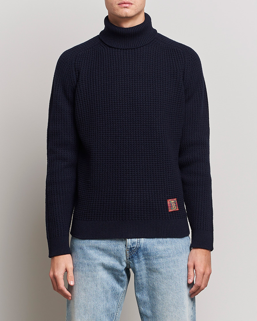 Herre | Gensere | Baracuta | Wool Waffle Knit Turtleneck Dark Navy