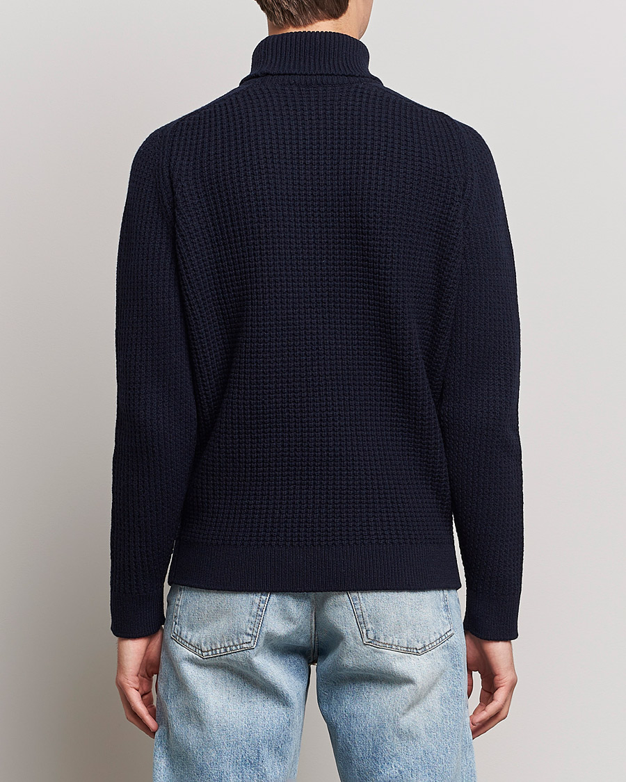 Herre | Gensere | Baracuta | Wool Waffle Knit Turtleneck Dark Navy