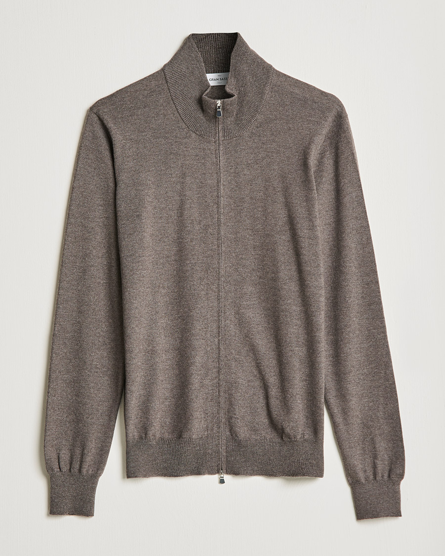 Herre | Gensere | Gran Sasso | Merino Fashion Fit Full Zip Mud Brown