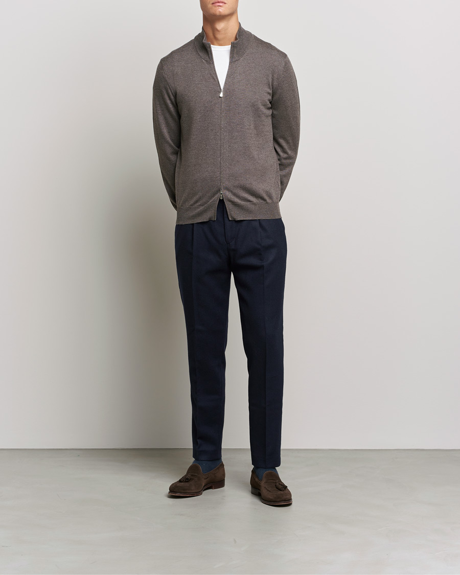 Herre | Gensere | Gran Sasso | Merino Fashion Fit Full Zip Mud Brown
