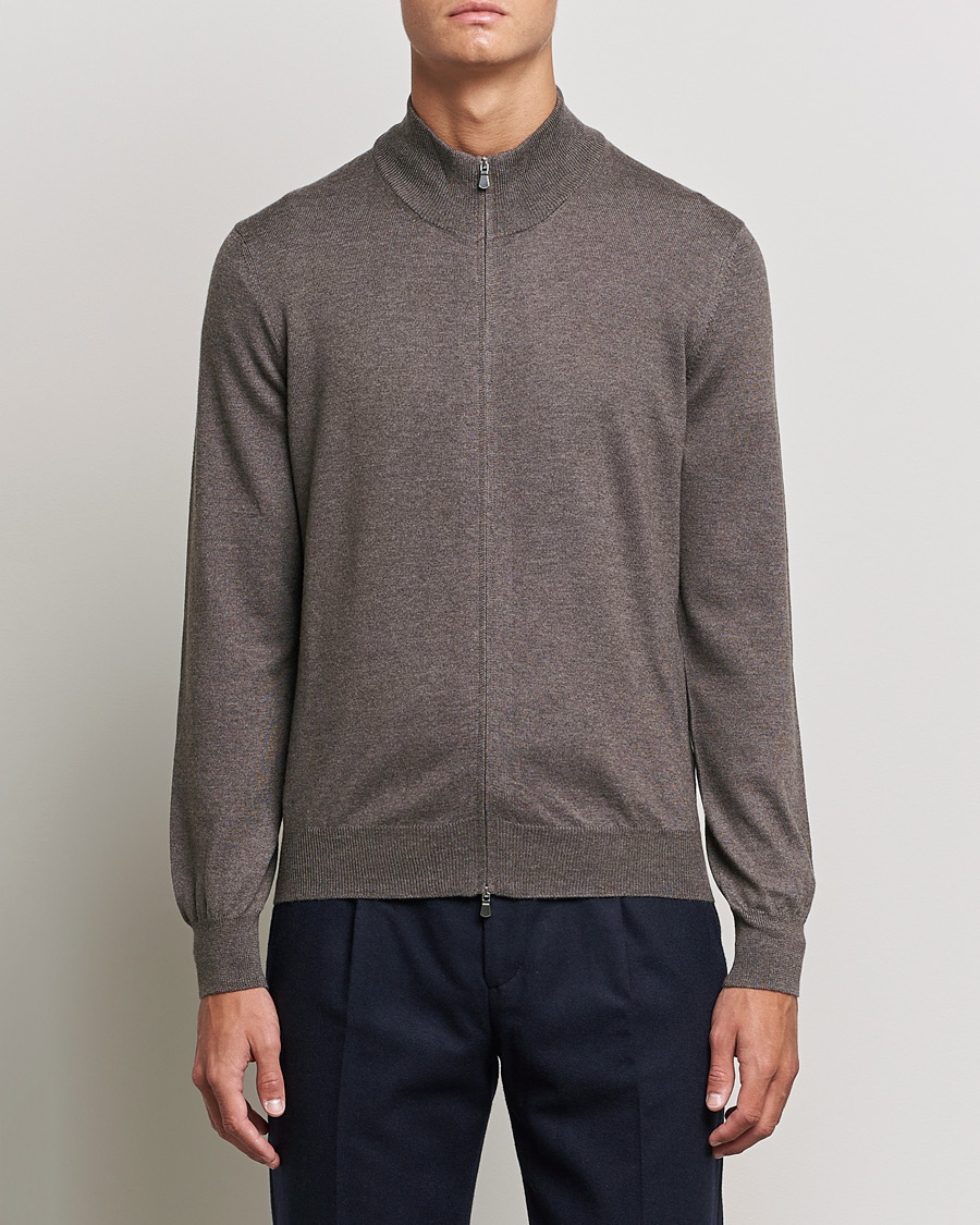 Herre | Gensere | Gran Sasso | Merino Fashion Fit Full Zip Mud Brown