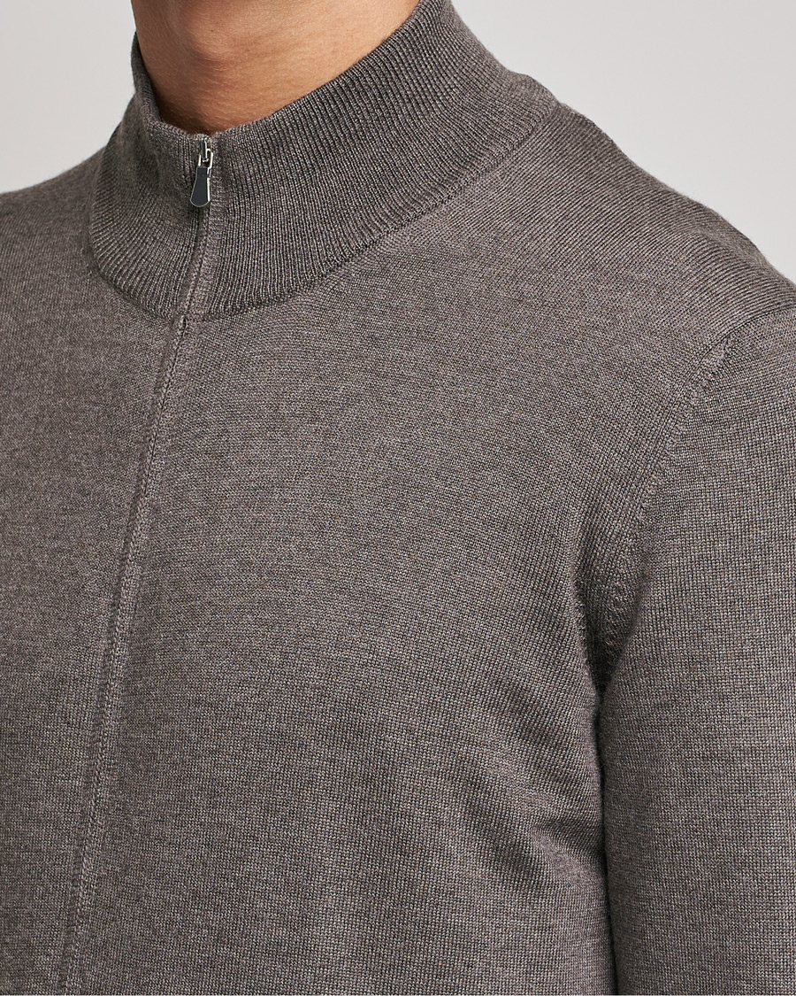 Herre | Gensere | Gran Sasso | Merino Fashion Fit Full Zip Mud Brown