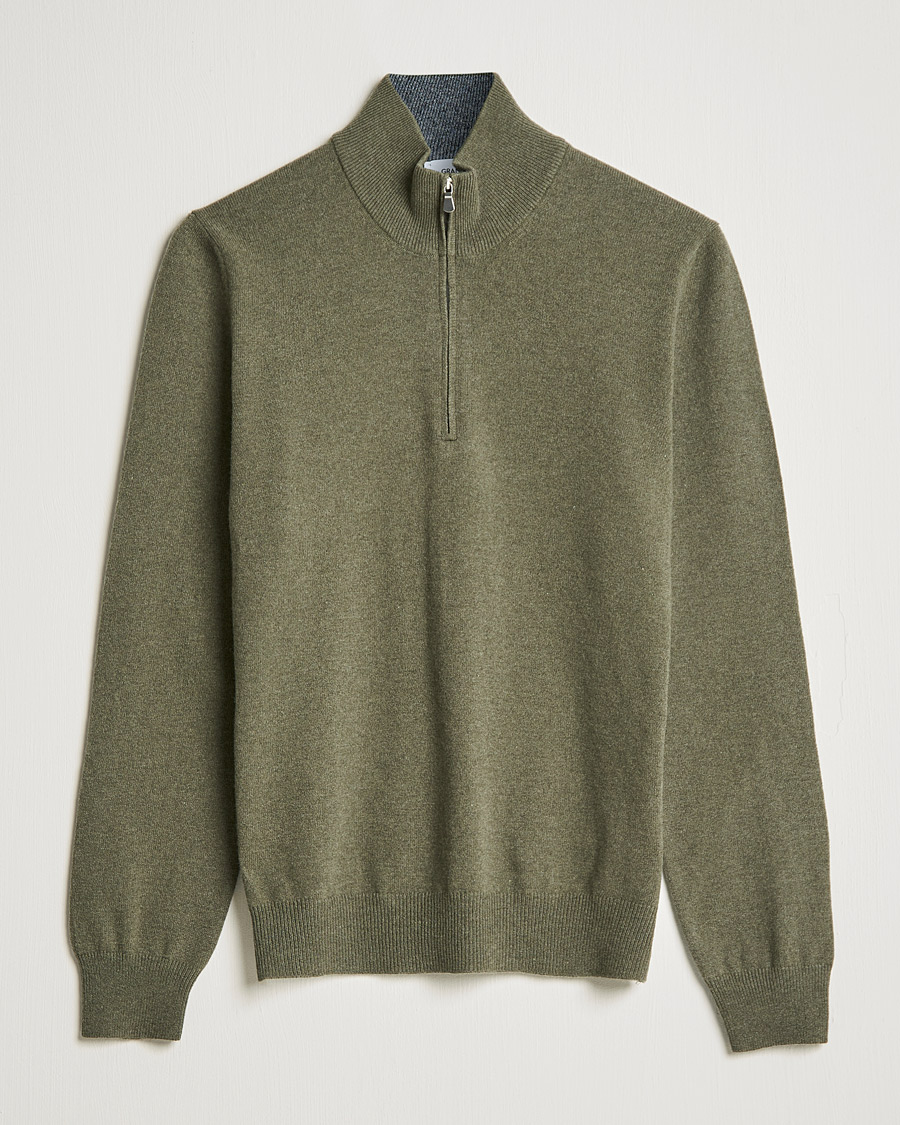 Herre | Gensere | Gran Sasso | Wool/Cashmere Half Zip Olive Green