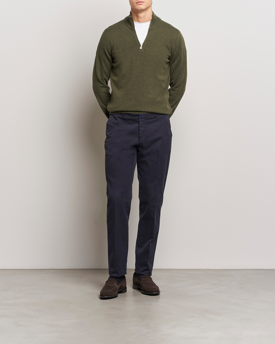 Herre | Gensere | Gran Sasso | Wool/Cashmere Half Zip Olive Green