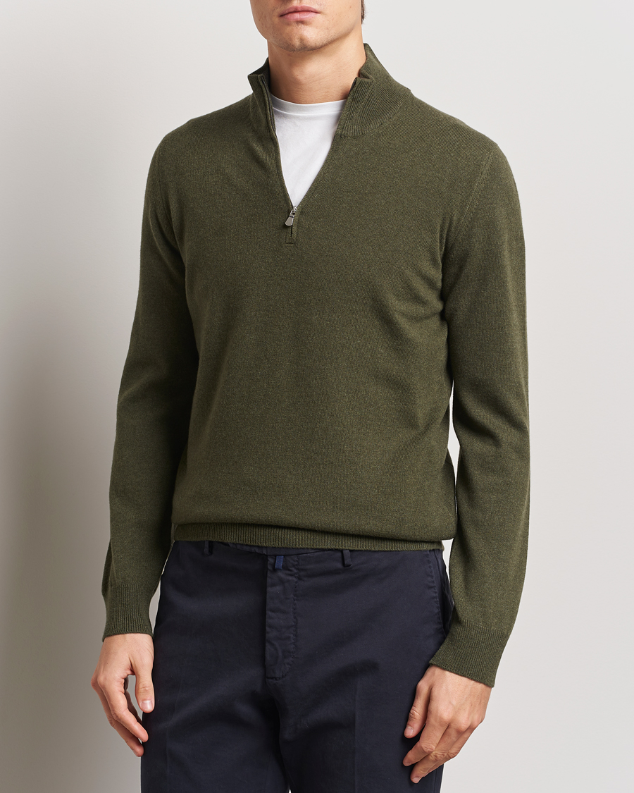 Herre | Gensere | Gran Sasso | Wool/Cashmere Half Zip Olive Green